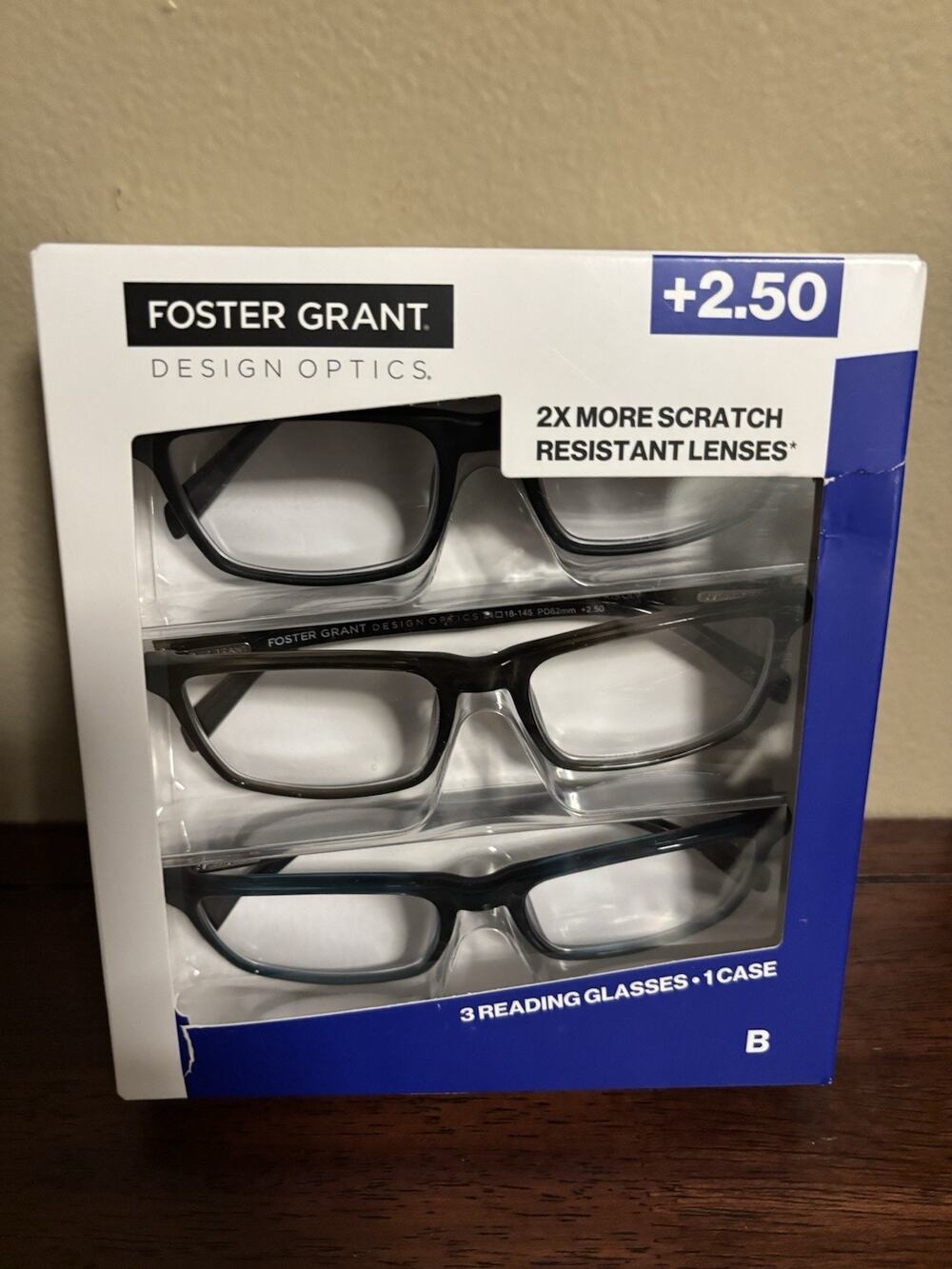 Foster Grant Design Optics +2.50 Reading Glasses Unisex Full Rim 3 Pack